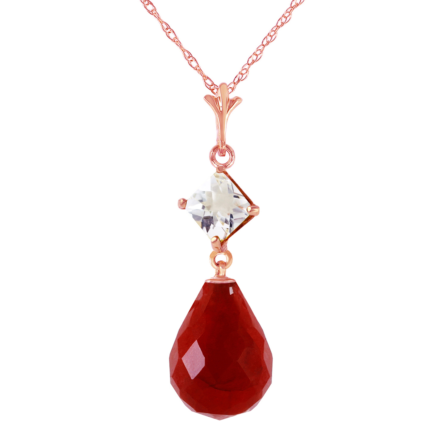 14k Solid Gold Necklace With White Topaz Ruby Rose Gold 1197$